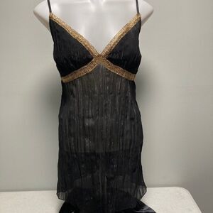 Meghan Holland Intimates Black & Gold XL Slip Dress Nightie Gown